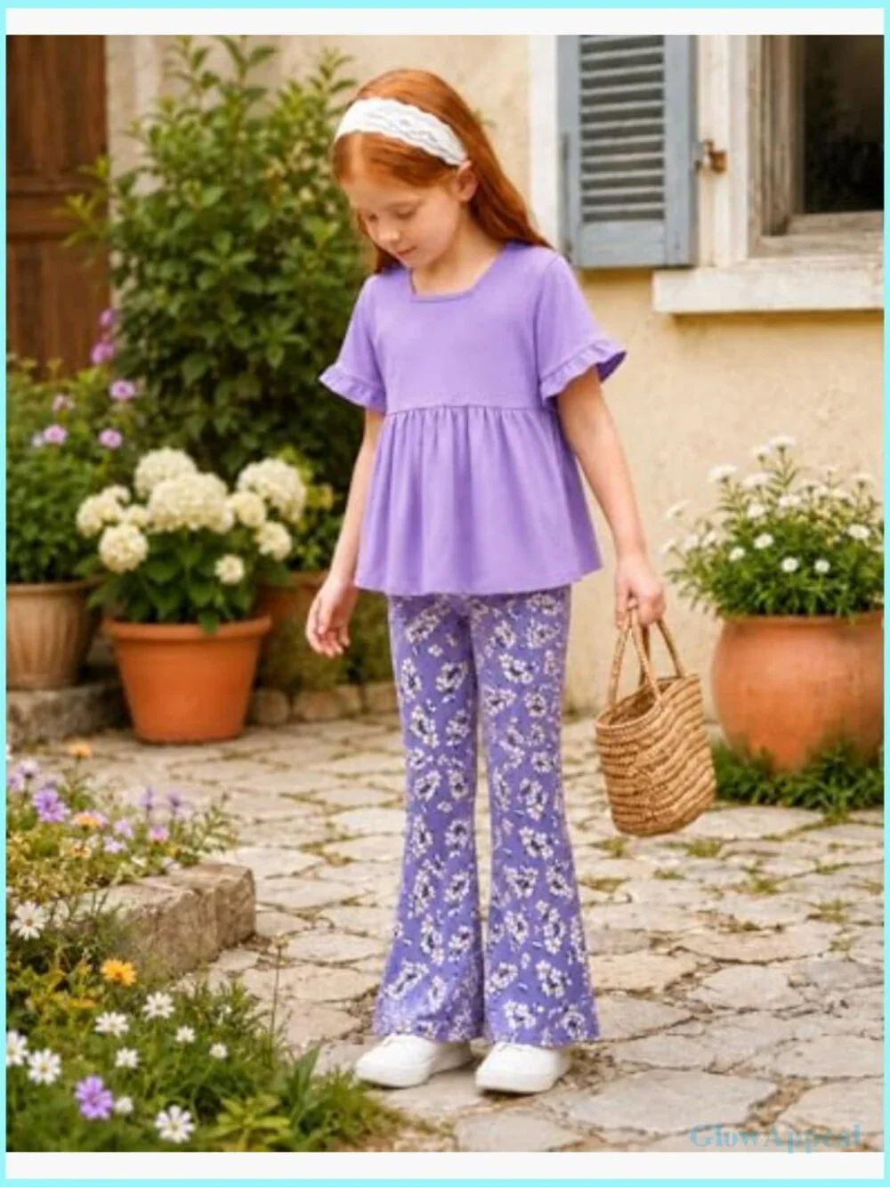 Toddler Girl Ruffle Sleeve Top & Flare Leg Pants 2PC Summer Outfit Set
